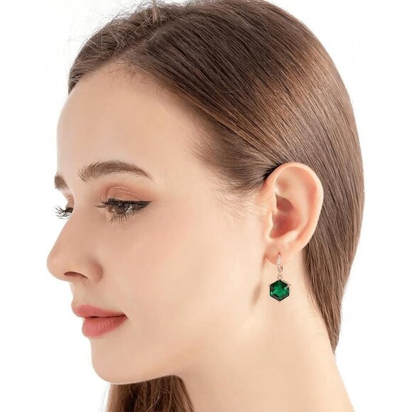 Austrian Crystal Cube Drop Dangle Earrings for Women 14K Gold Plated Hypoallerge - Picture 2 of 6